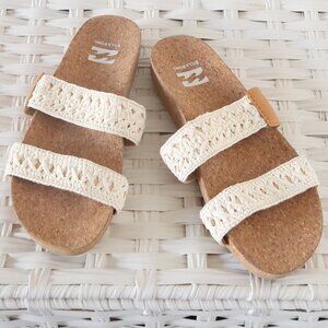Billabong Raffia Cork White Slide Sandals Woven Double Strap Summer Shoes 7.5